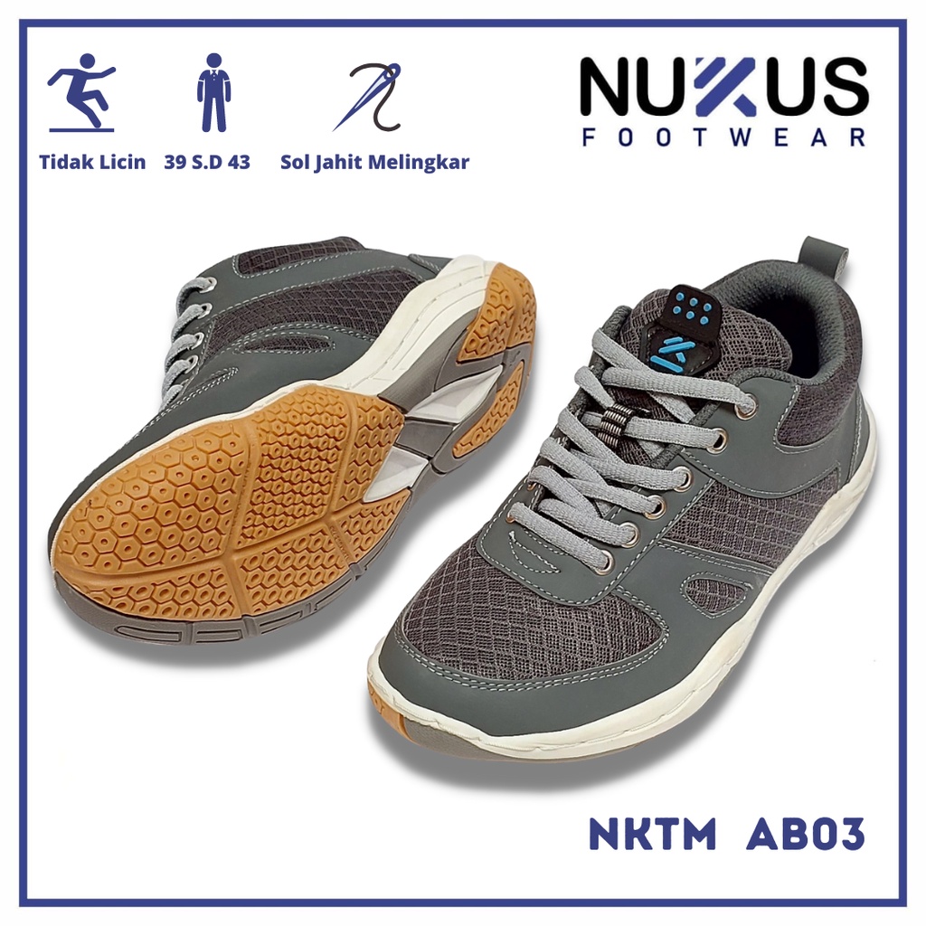 Nukus Sepatu Pria Sneakers Tali  Abu  - NKTM 03