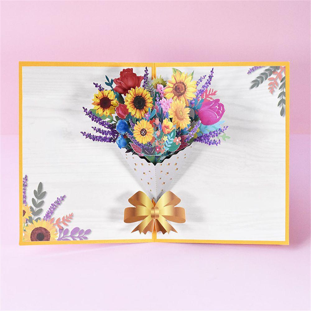 Solighter Kartu Ucapan Hari Ibu Handmade card Color printing Flowers blessing card Mother's Day Now 3D Tiga Dimensi Dengan Amplop Greeting Gift card