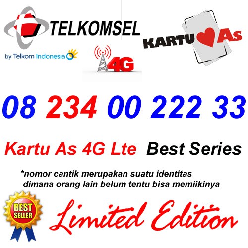 Telkomsel As 4G Lte 08 234 00 222 33 Kartu Perdana Nomor Cantik
