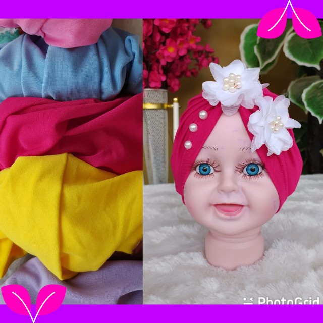 TURBAN BABY ROSE MUTIARA / TURBAN ANAK PEREMPUAN / BANDANA ANAK LUCU / HEADBAND BAYI