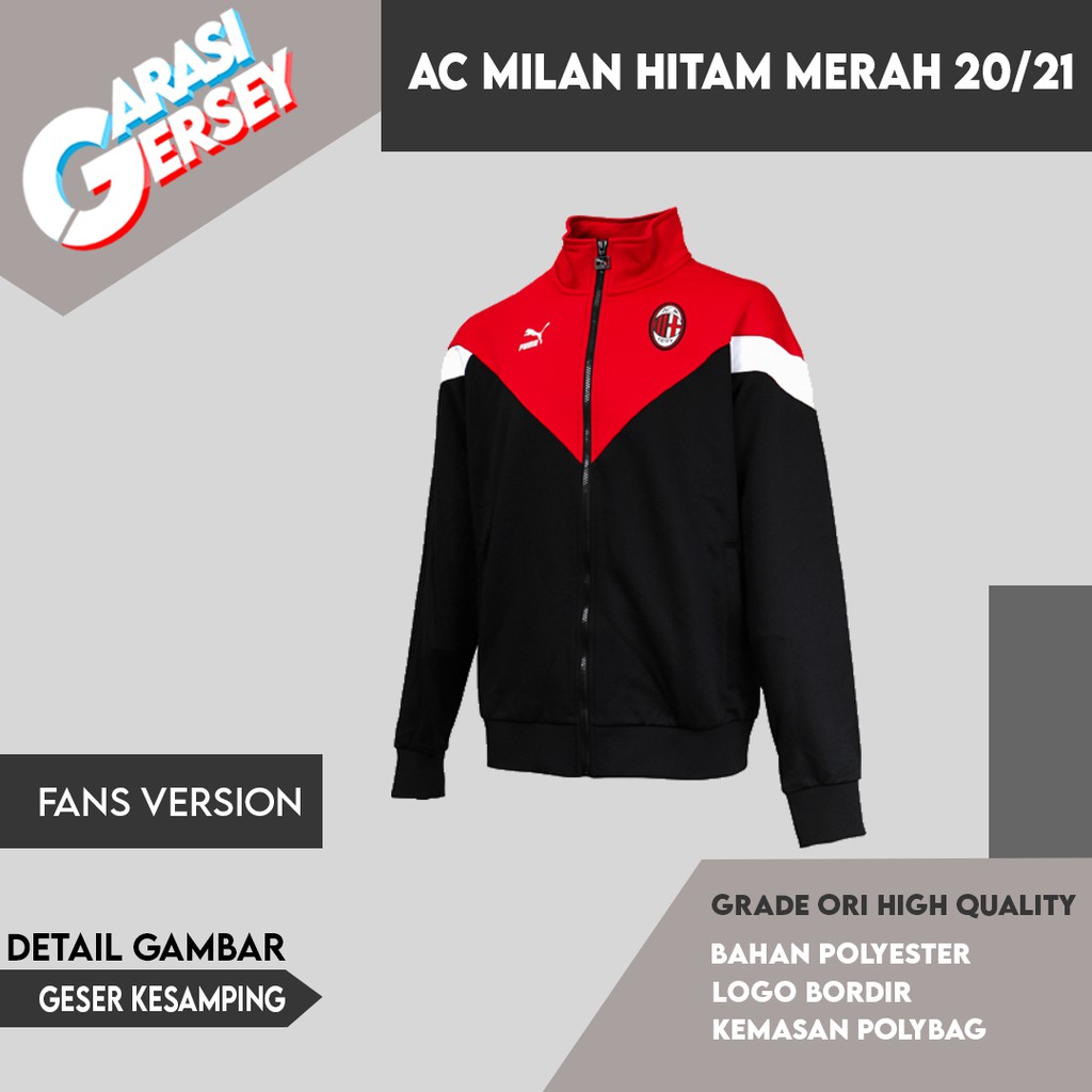 Jaket Bola Milan 2020/2021 Hitam Merah Black Red Limited Edition
