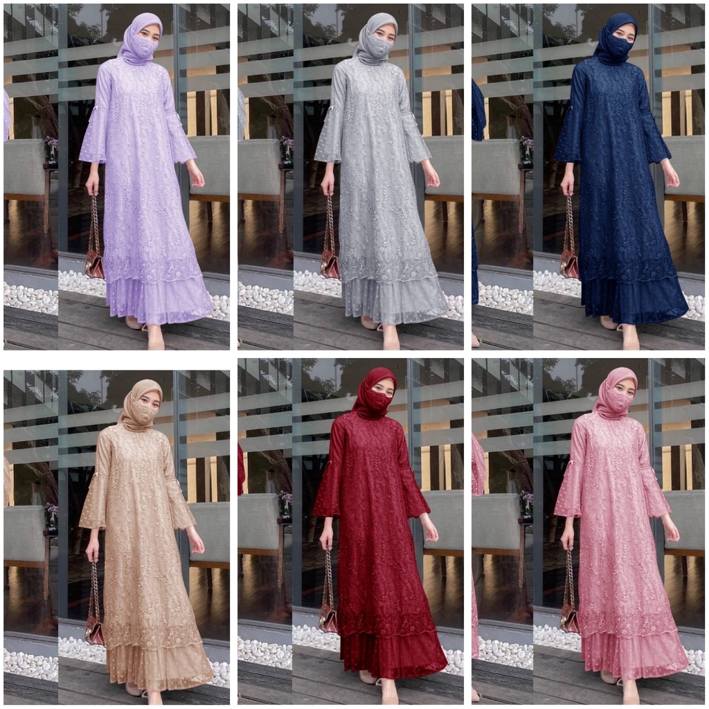 3 UKURAN M L XL MAXY GELA FASHION PAKAIAN WANITA DRESS GAMIS MAXI BAHAN BRUKAT JCHM