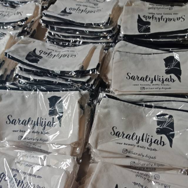 Souvenir dompet pouch sablon murah Bahan blacu sablon hitam