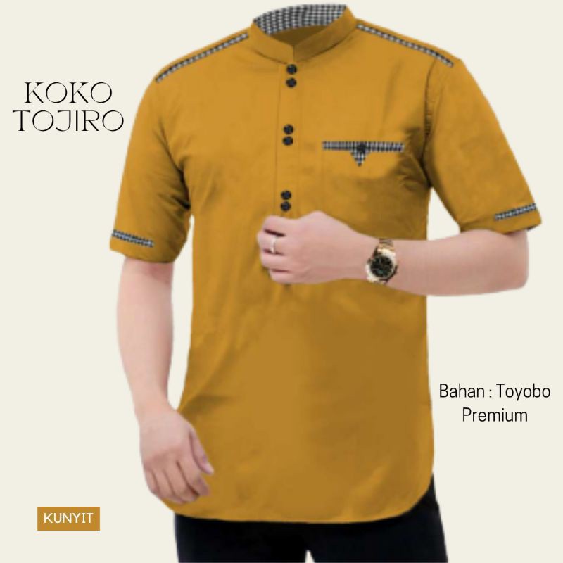 Baju Koko Kurta Dewasa Lengan Pendek Pria Pakistan Toyobo Premium Kunyit Laki Laki Keren Polos Saku Kancing Aktif