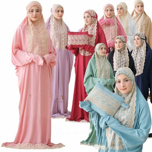 Mukena Dewasa Terusan Renda Bordir - Hijau Semen