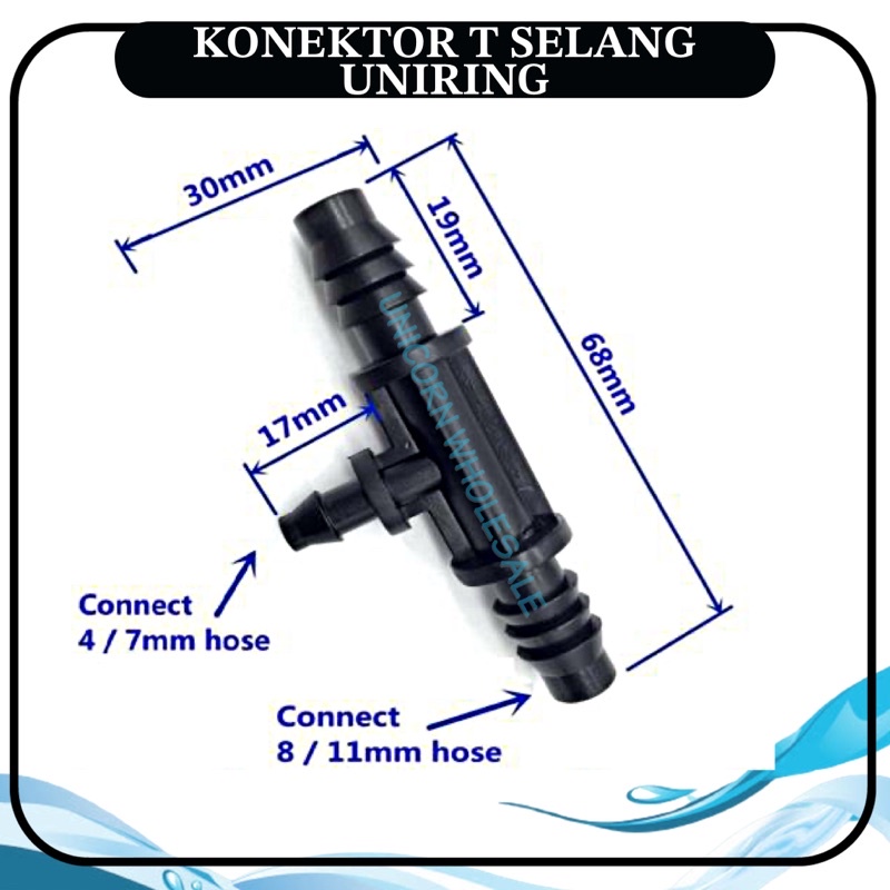 SAMBUNGAN SELANG KONEKTOR T TEE UNIRING 8/11MM KE 4/7MM