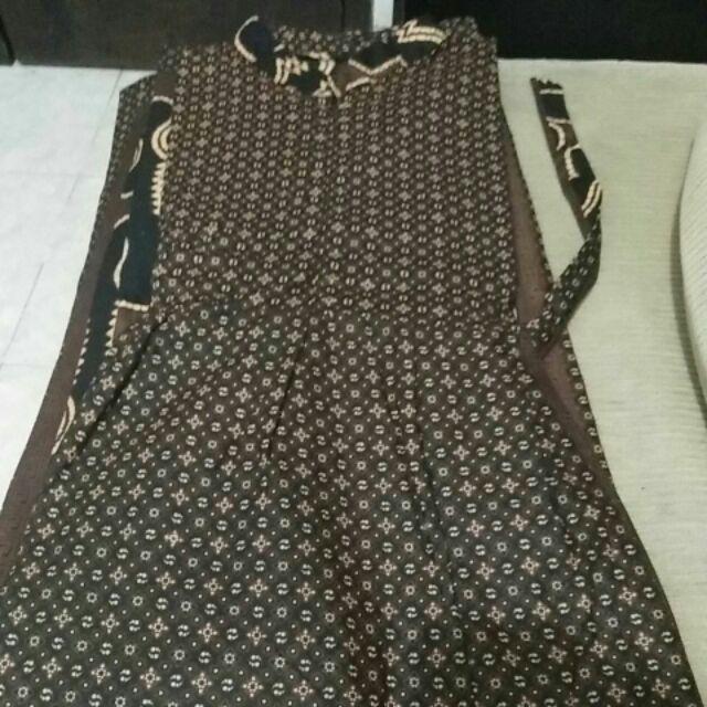 Gamis Batik Parang Sogan Size Standar Dan Jumbo Resleting Depan Bahan Katun Mataram Primisima