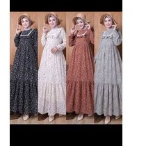 Gamis ceruti bunga kerah korea kotak renda