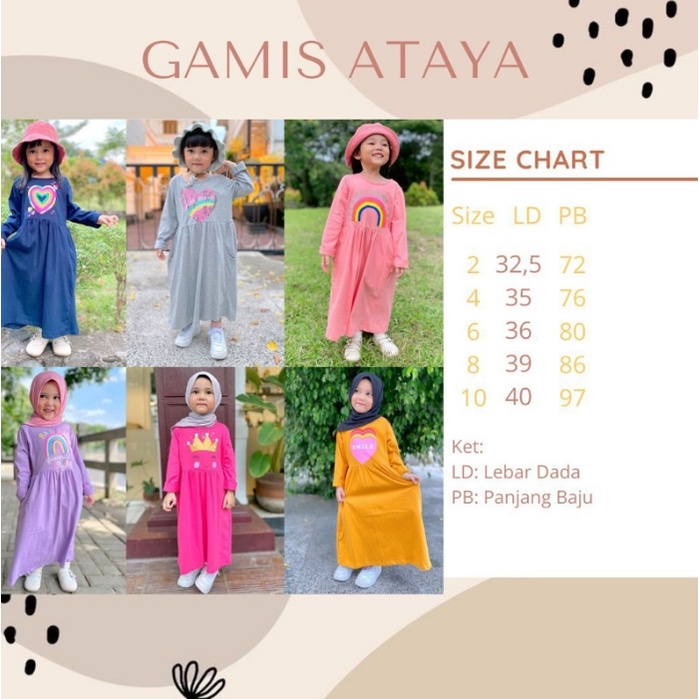 Gamis Ataya 1-10 Tahun dengan Kaos Premium Smilee Pakaian Raya Muslim Anak CBKS