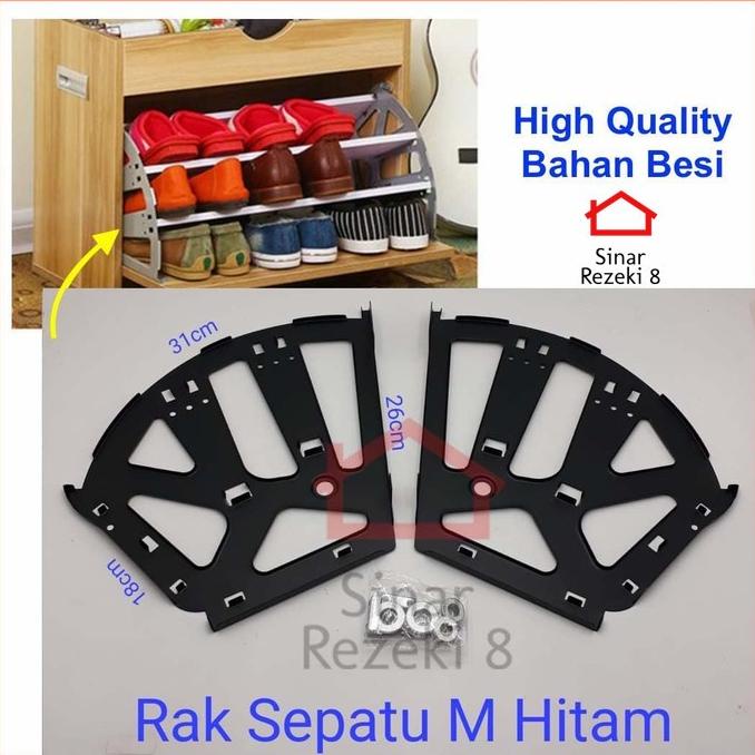 Rak Lemari Sepatu Bracket Fitting Engsel Putar 3 Susun Besi Hitam M