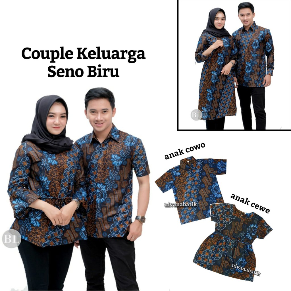 NIVANA - Couple Atasan Keluarga Batik Pria Wanita Motif Seno Biru