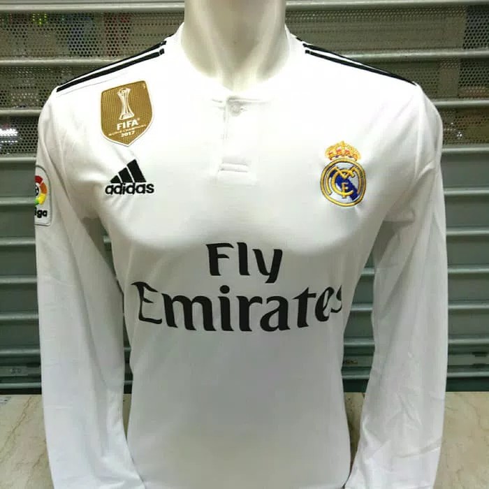 TERMUURAAH, JERSEY BOLA REAL MADRID HOME LS LONGSLEEVE OFFICIAL 18/19 GRADE ORI .