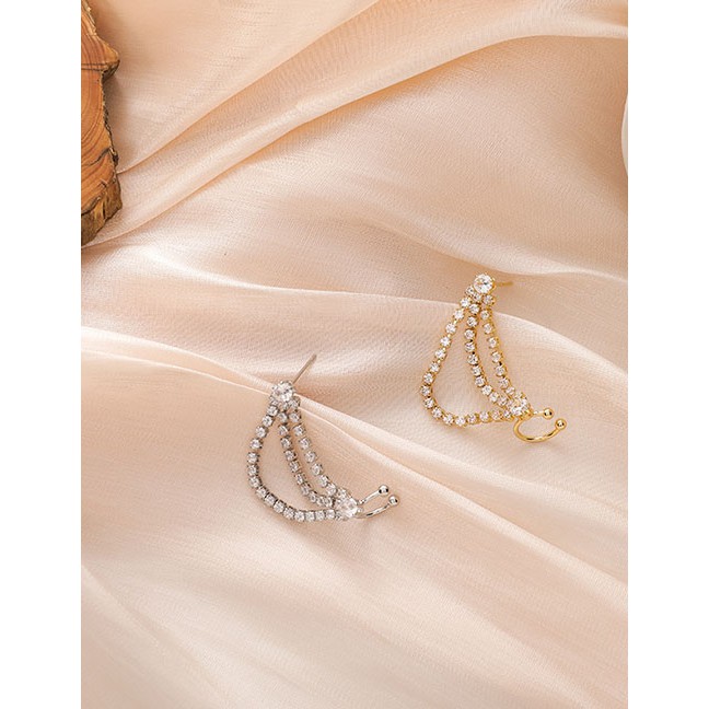 LRC Anting TusukFashion Alloy + Rhinestone Diamond-studded Geometric Alloy Hollow One-piece Ear Clip