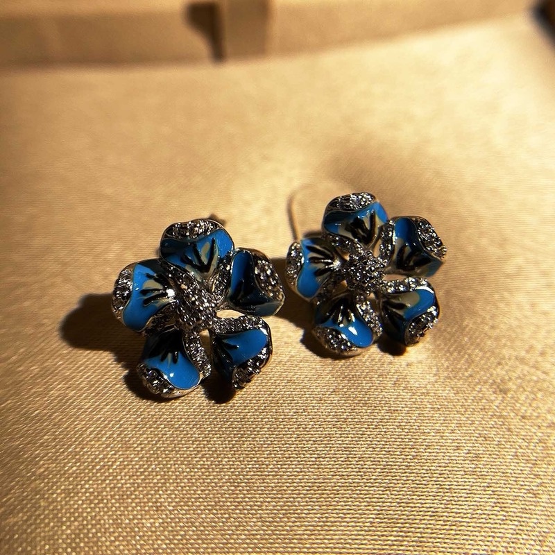 Fashionable All-Match Blue Flower-Shaped Earrings