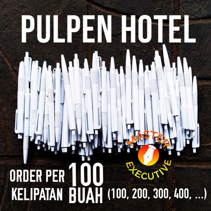 [Pak - 100 Buah] Pulpen Putih Cetek Hotel Polos / Bolpen Seminar Tanpa Merk Promosi