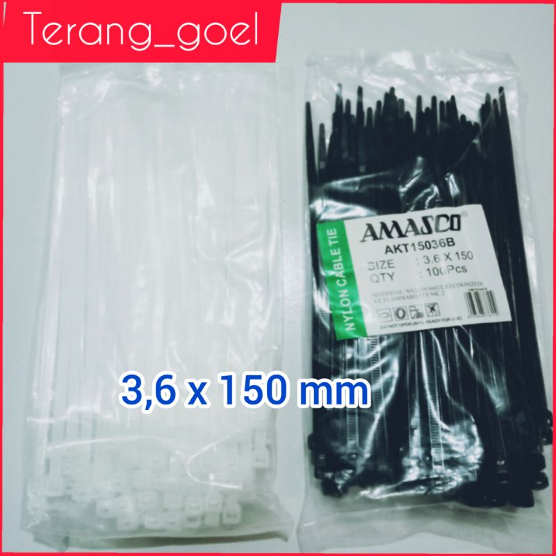 Amasco Kabel Ties 3,6 × 150 mm Quantity 100 Putih dan Hitam / Kabel Ties