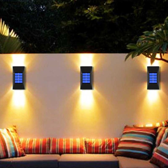 Lampu Taman Solar Cell LED Outdoor Wall Warm White 2 Pcs Waterproof - Hitam