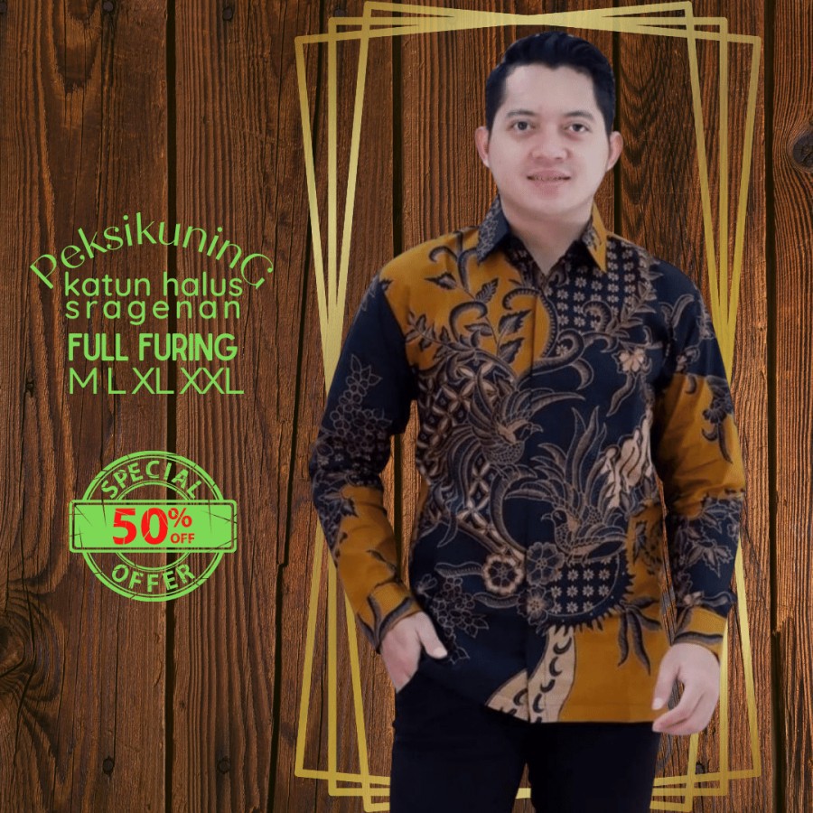 PEKSI KUNING BATIKSOLOAMANAH KEMEJA BATIK PRIA SOLO LENGAN PANJANG PENDEK FULL FURING ATASAN MODERN