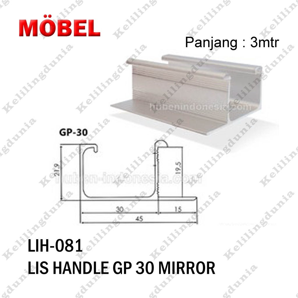 Lis Handle GP 30 Mirror Lemari Alumunium