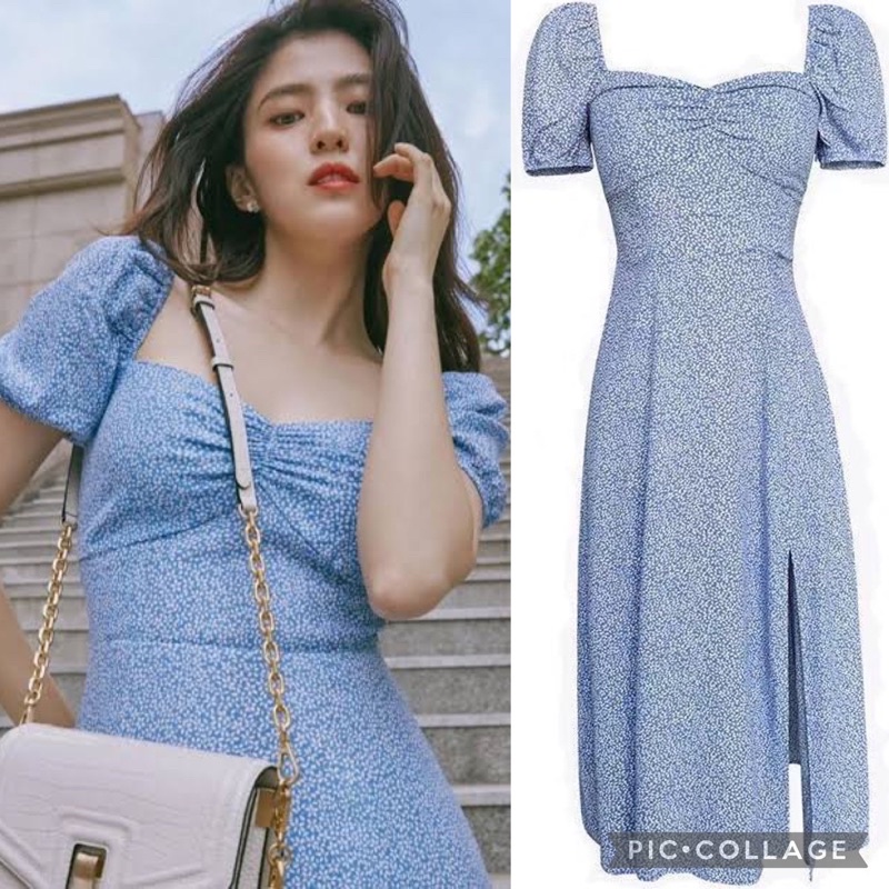 D199 - Han So hee midi dress square neck korean style new collection nevertheless casual import / Ga