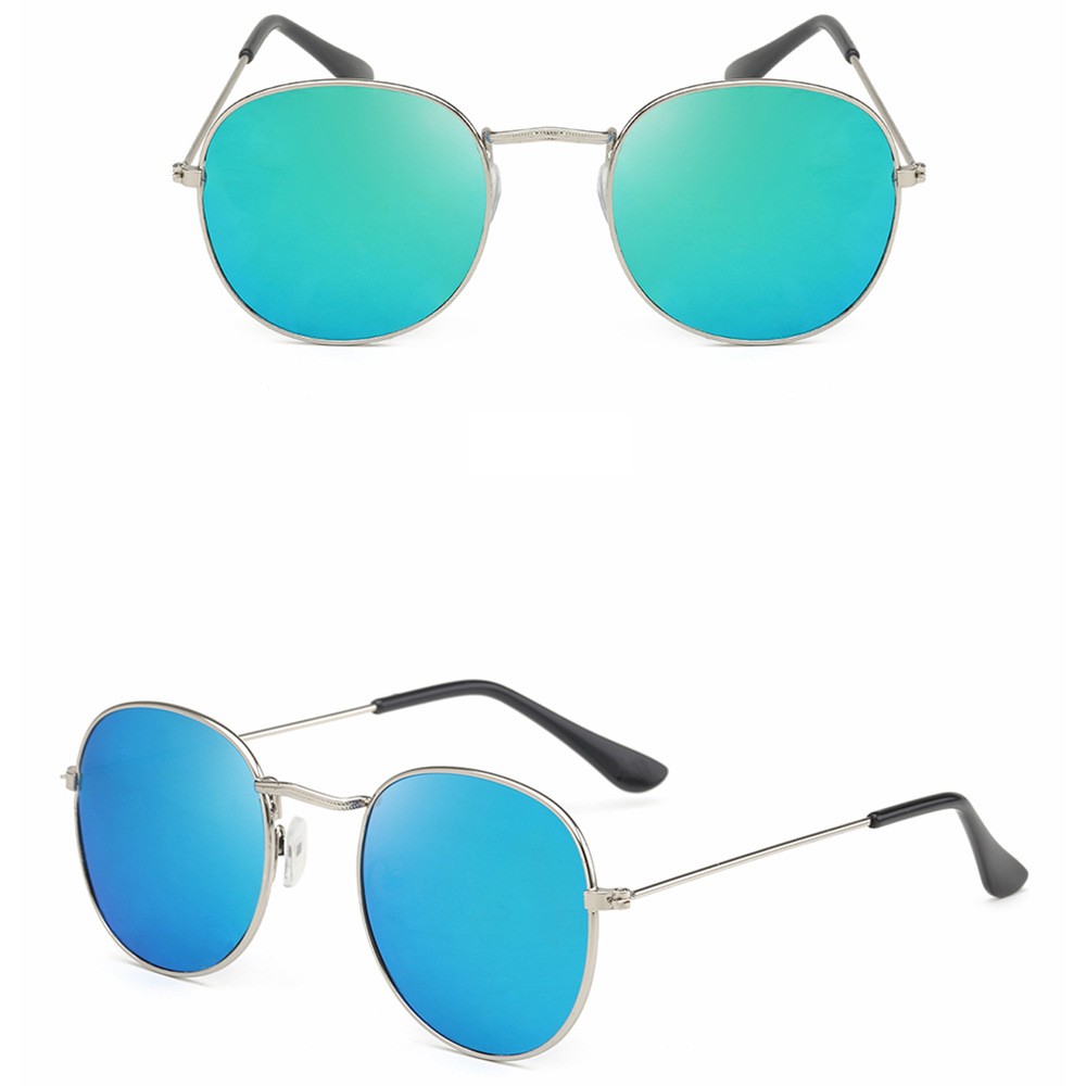 Kacamata Oval Retro gaya sama artis Korea Yoo In-na Fashion Metal Sunglasses unisex pria/wanita-silver green mercury