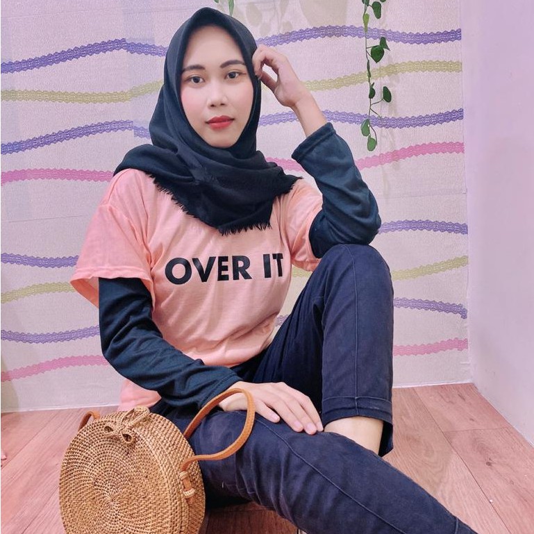 Atasan baju oversize OVER IT warna LILAC bahan spandex