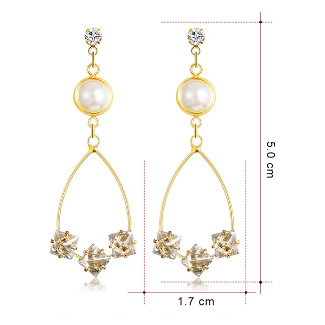 LRC Anting Tusuk Fashion Real Gold Alloy Rhinestone Pearl Geometric Stud Earrings F79757