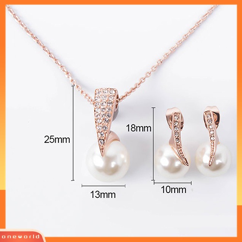 Set Perhiasan Kalung Anting Stud Liontin Mutiara Berlian Imitasi Untuk Wanita