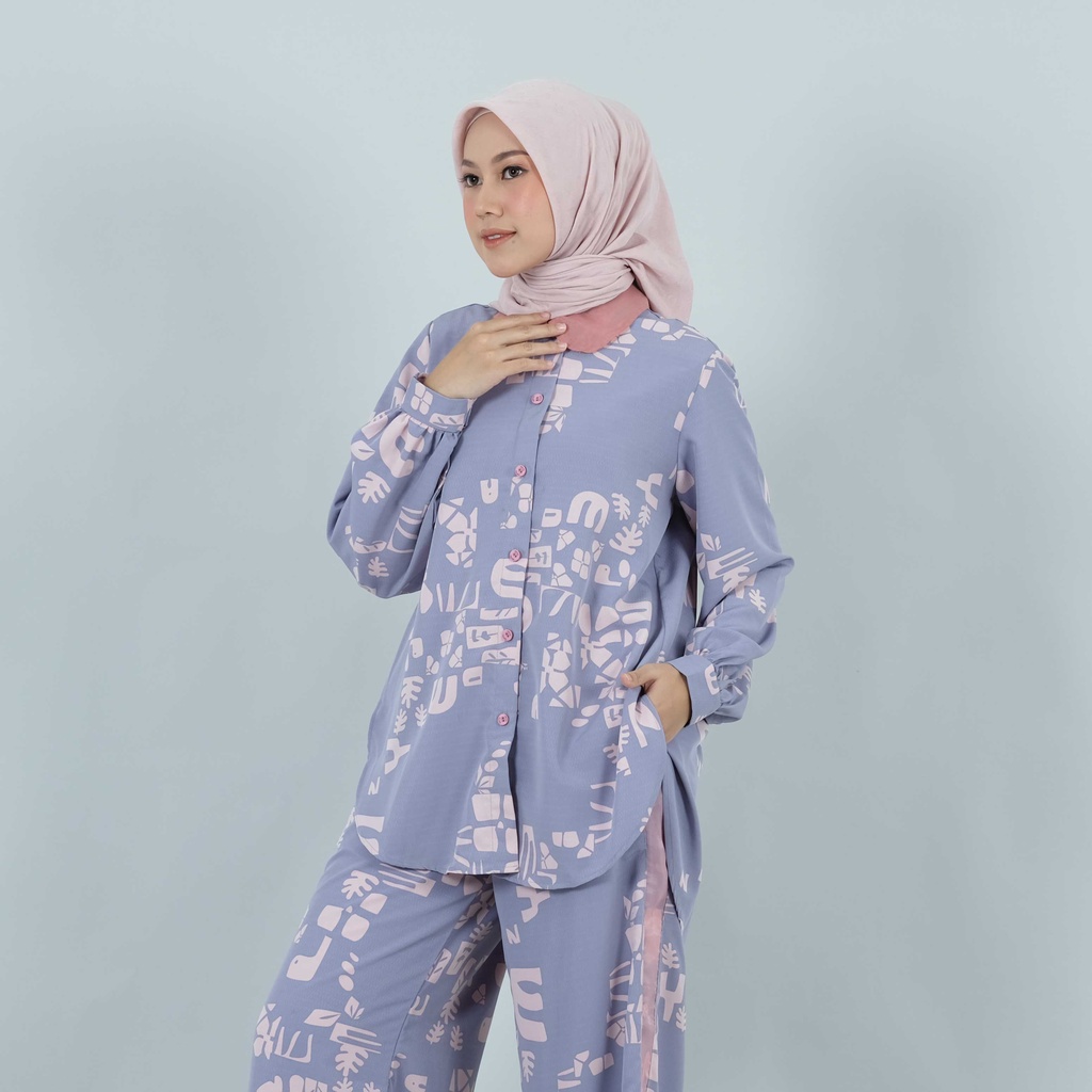 Kemeja Deenay Plumeria Shirt Lavender