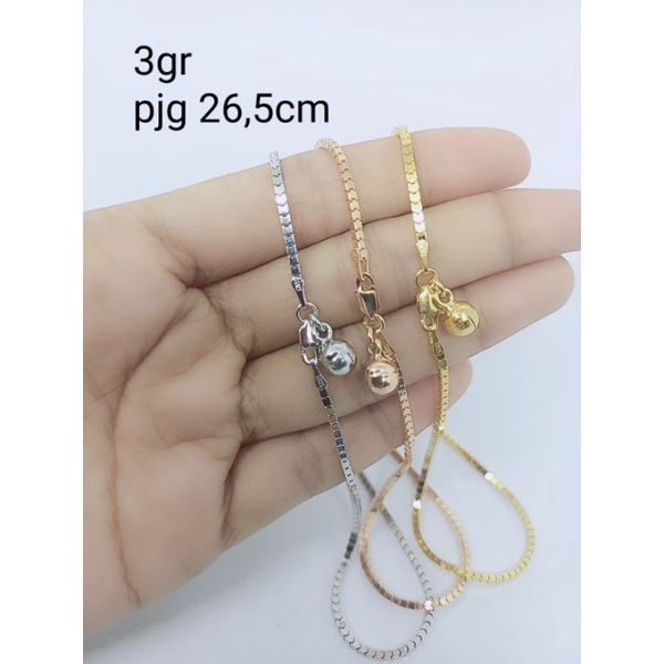 gelang kaki milano ice +1 bel/ gelang kaki perak asli silver925 lapis emas/gelang fashion