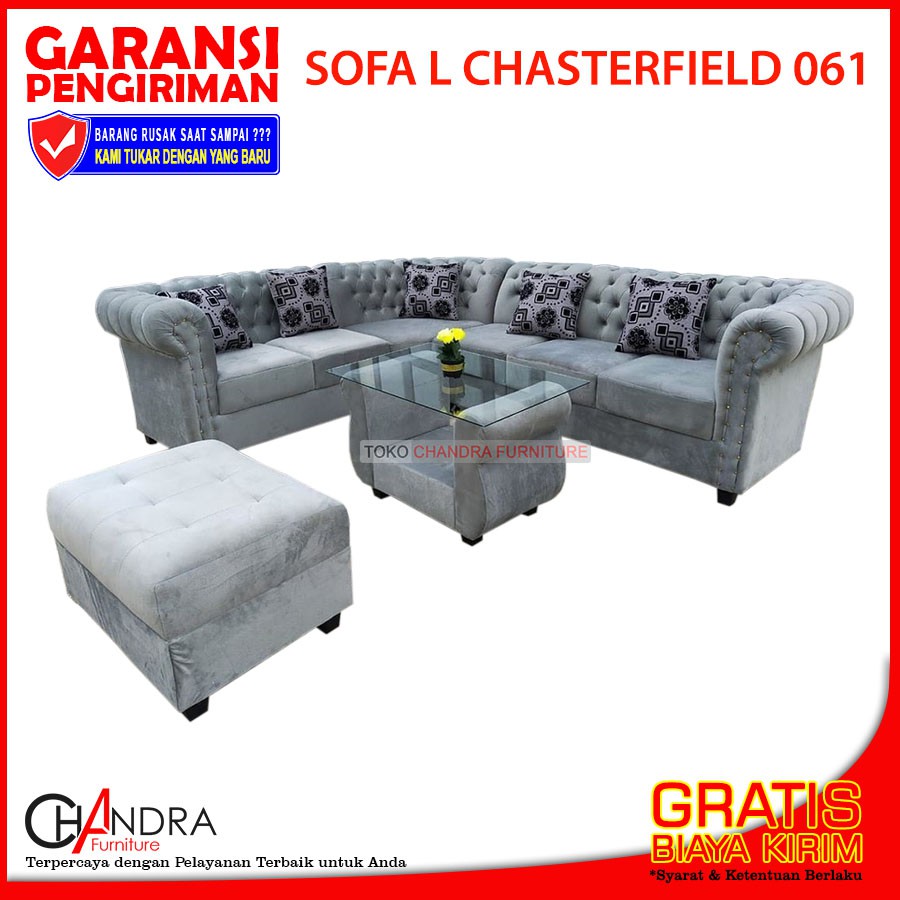 SOFA JAGUAR  L CHASTERFIELD 061 Kursi Ruang Tamu SUPER MEWAH + MEJA BERGARANSI