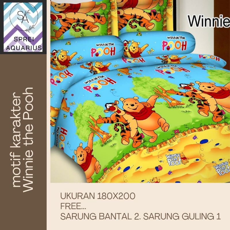 BISA COD sprei karakter Winnie the Pooh ukuran 180x200/ sprei Homemade/ sprei berkualitas/ sprei kin