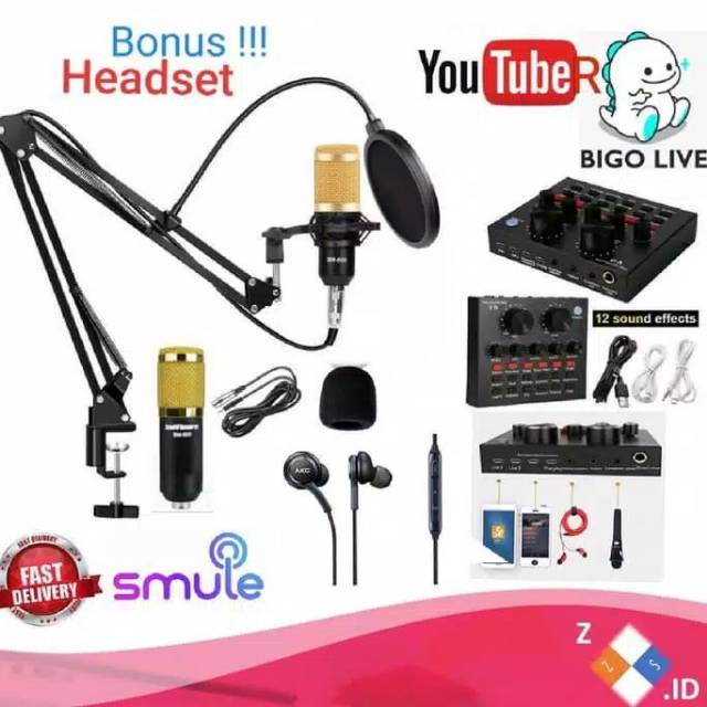 MURAH MIC BM800 + SOUNDCARD MIXER V8