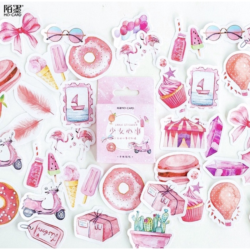 (45 PCS) STICKER AESTHETIC CUTE BOX STIKER LUCU MURAH BINATANG ORANG BUNGA SCRAPBOOK STIKER HP-Pink Paradise