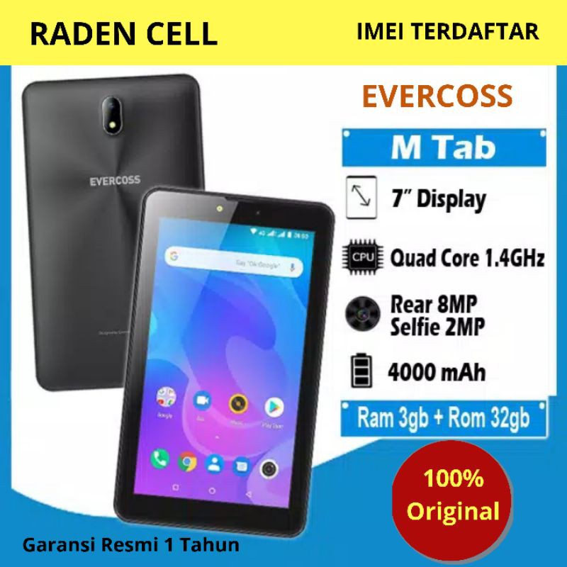 Evercoss MTab Ram 3/32 GB Tablet Android 4G LTE Murah Tab Android 4G Murah Tab 4G Garansi Resmi 1 Th