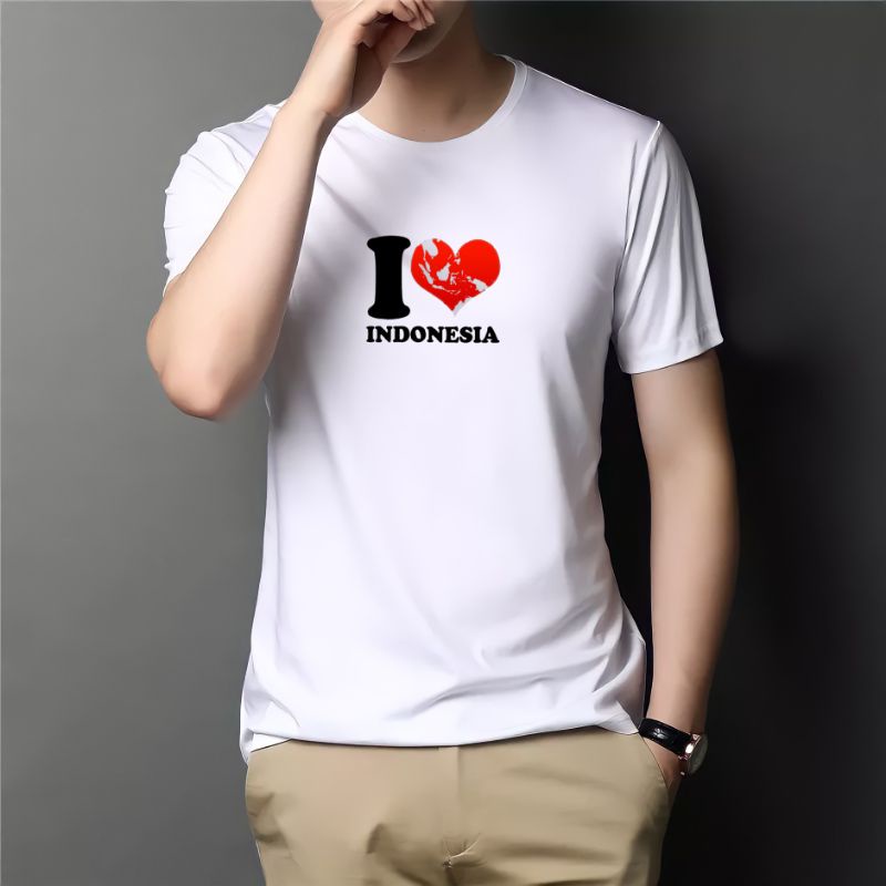 Kaos Pria Distro I love Indonesia Lengan Pendek Tshirt Lelaki Dewasa Baju Oblong Cod