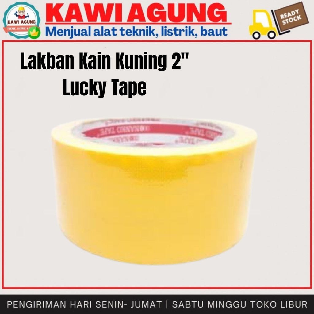 LUCKY TAPE Lakban Kain / Cloth Tape Kuning Yellow 2 inchi 48 Mm Bagus Berkualitas Kawi Agung Bekasi