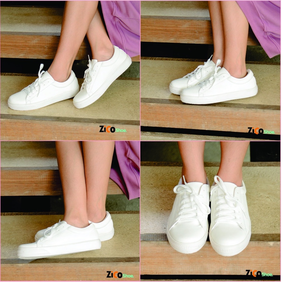 Zicoshoe Sepatu Sneakers Wanita Full All White Tali Casual Perempuan Olahraga Kanvas Cewe Printing-2