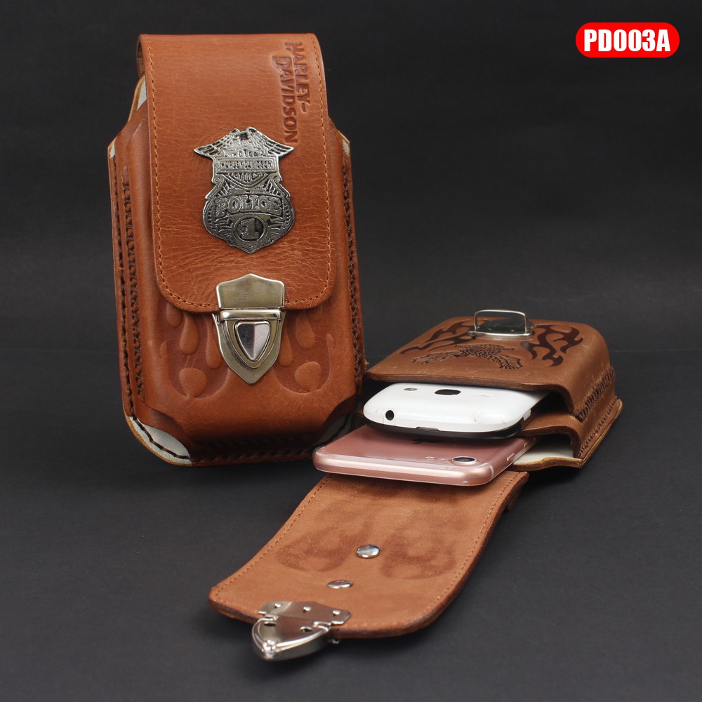 WAISTBAG DOUBLE HARLEY DAVIDSON KULIT SAPI ASLI AKSESORIS, HANDPHONE, POWERBANK