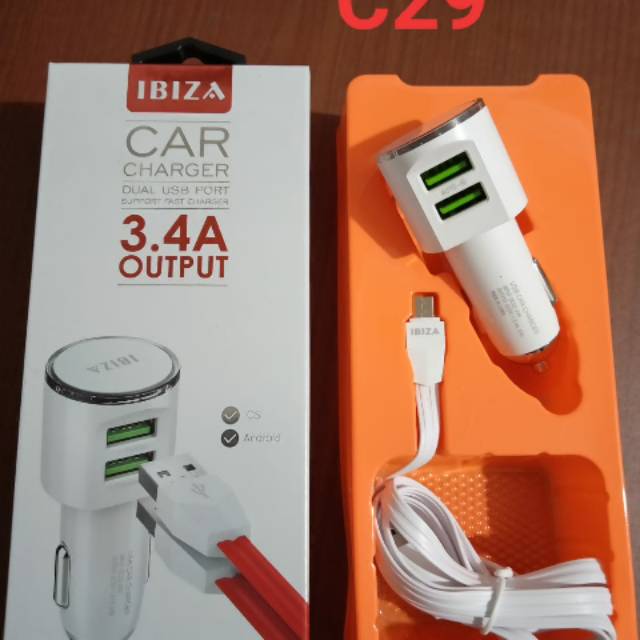 SAVER MOBIL 3.A AMPERE CAS MOBIL IBIZA C29 2 USB COLOKAN MICRO