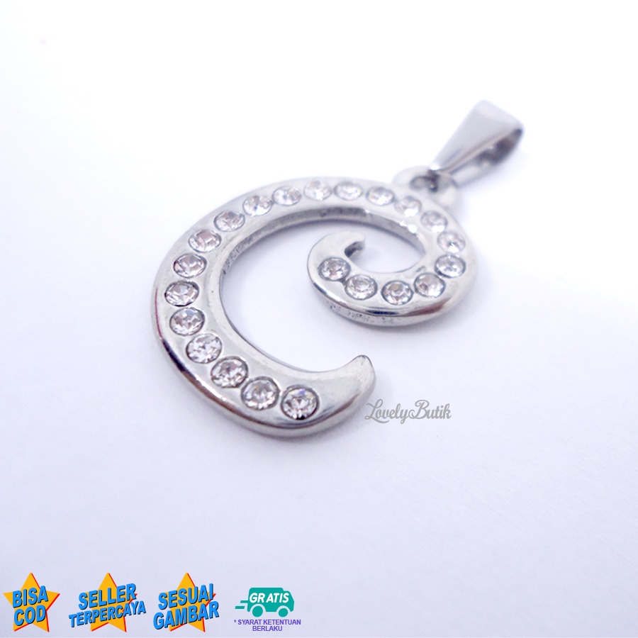 Lovelybutik Liontin Titanium Anti Karat Liontin Huruf C Klasik Silver Leontin Huruf C