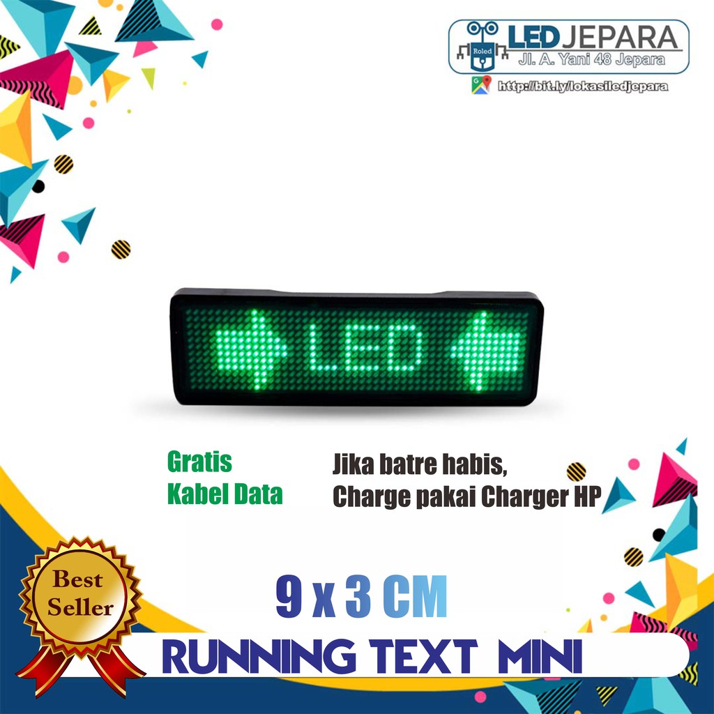 PAPAN NAMA DIGITAL LED TULISAN BERJALAN RUNNING TEXT MINI NAMETAG