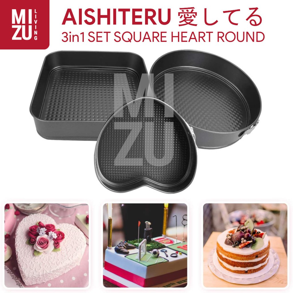 AISHITERU 3in1 SET Loyang Kue Love Heart Bongkar Pasang Non-Stick Spring Form Baking Pan