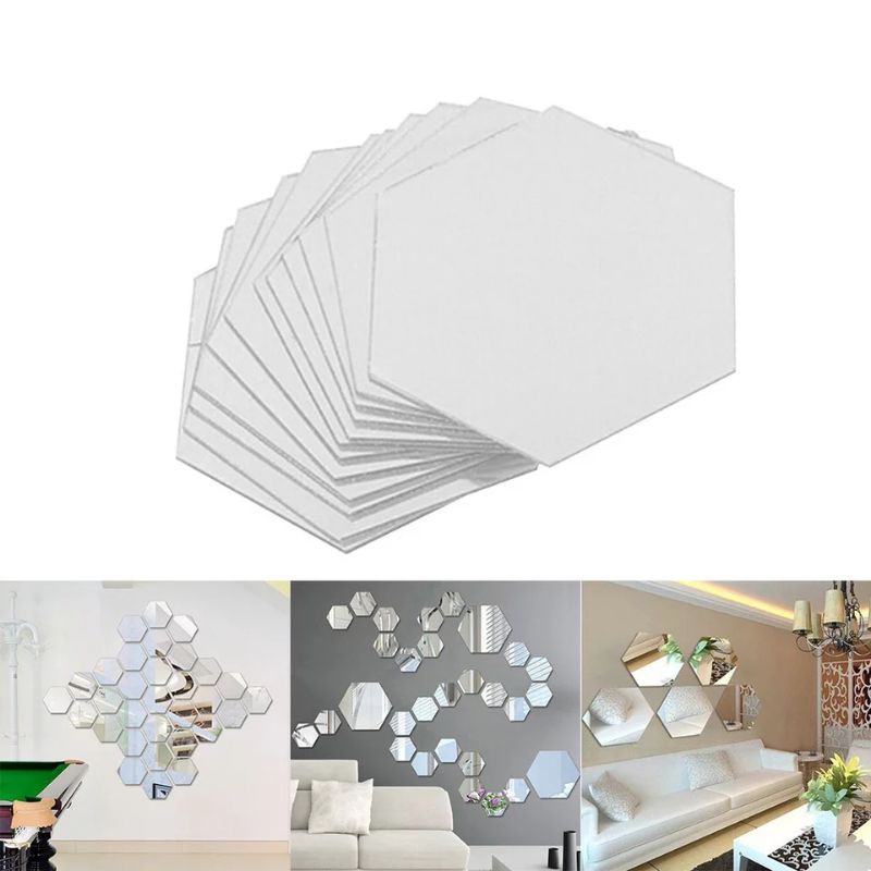 Stiker Cermin Hexagonal Mirror Wall Sticker Hiasan Dinding