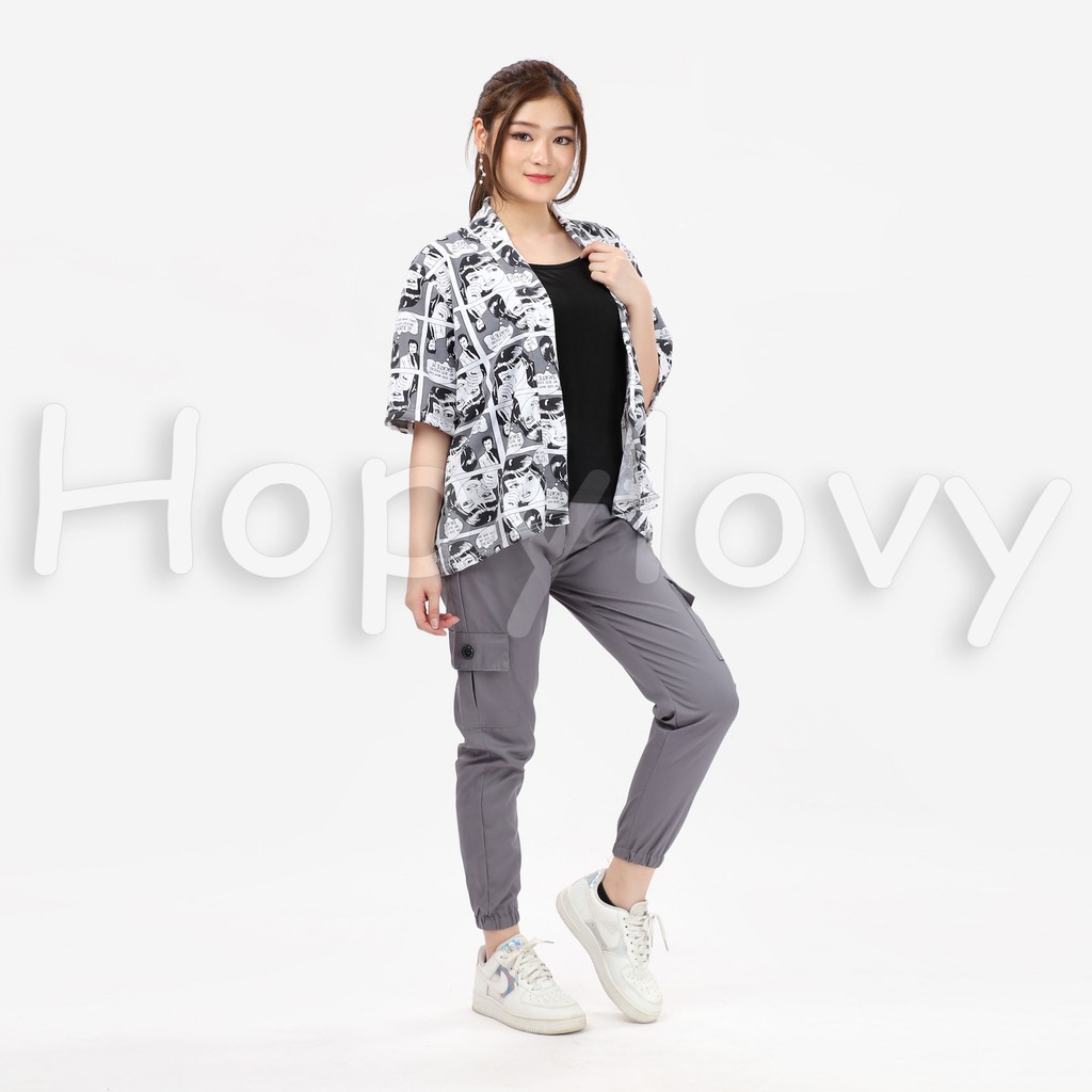 HOPYLOVY Cardigan Cardi Wanita Kekinian Outer Motif Komica