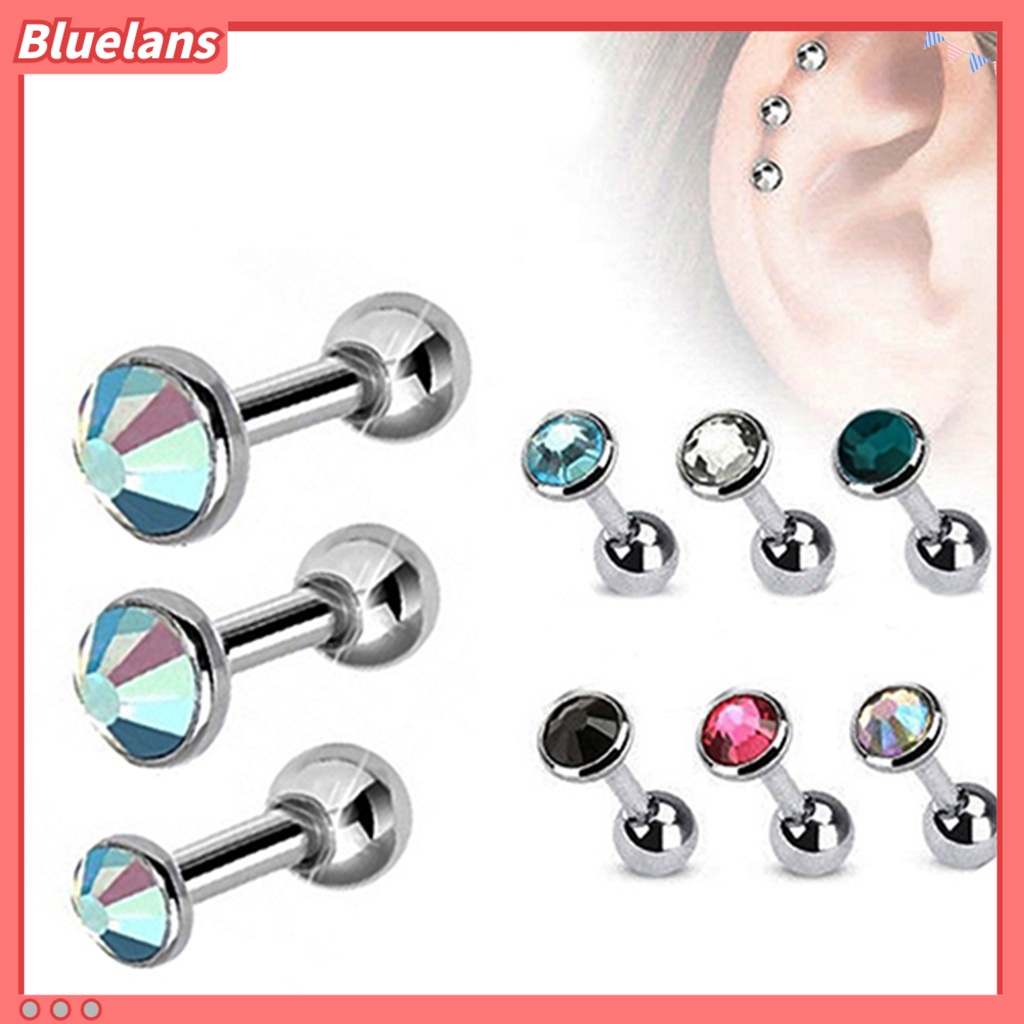 3 Buah/Lot Anting Tindik Royal Tulang Rawan: Sekrup/Tragus Lingkaran Berlian Imitasi Sederhana