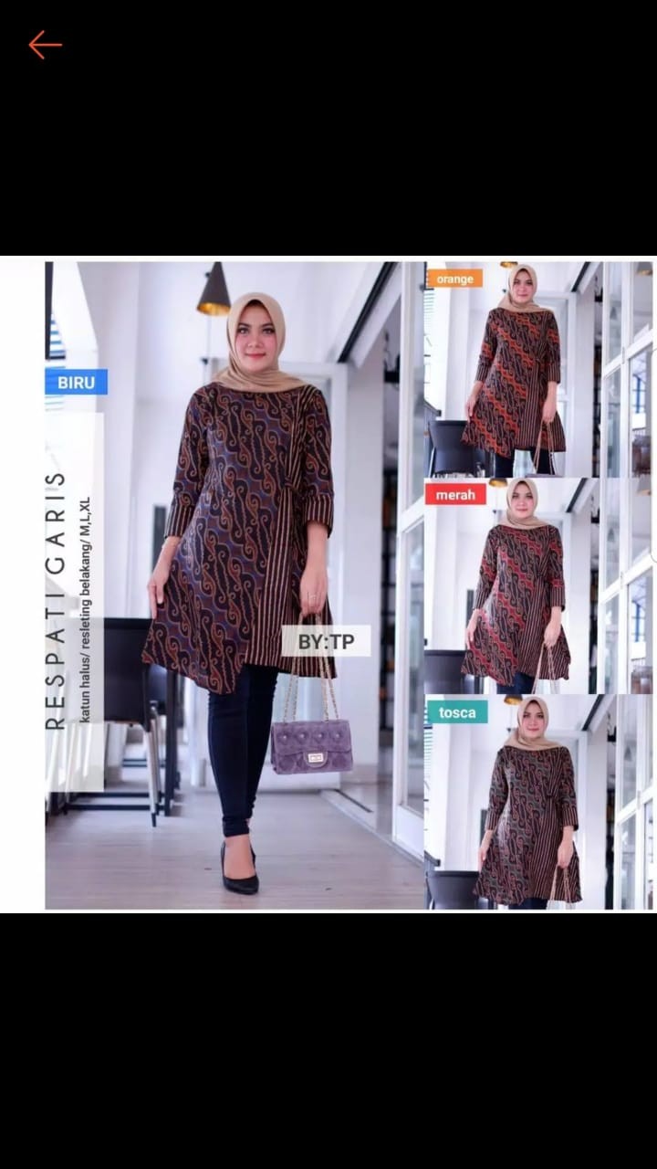 Batik Wanita Respati Garis Motif Cewek Katun Halus Resleting Modern Premium High Quality