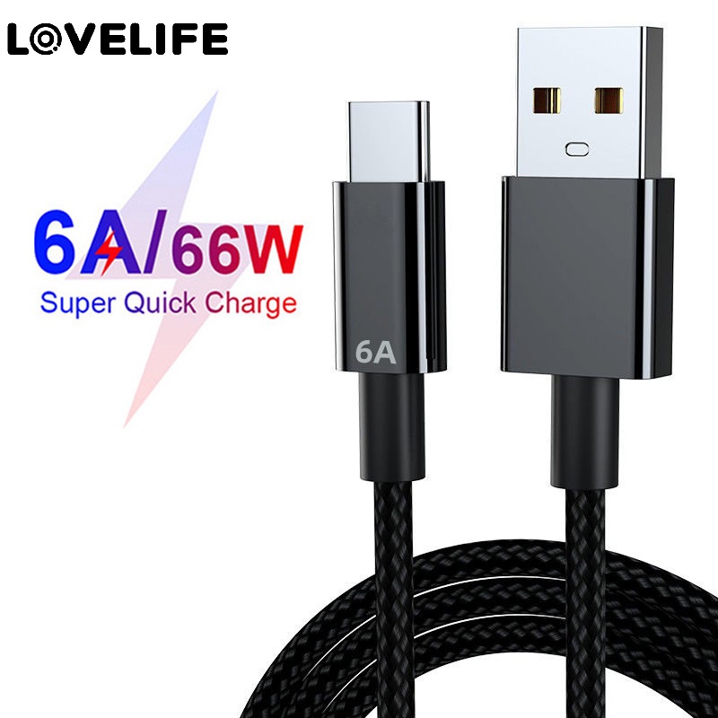 Kabel Data / Charger USB Tipe-C 6A 66W Panjang 1m / 2M Untuk Android / Huawei