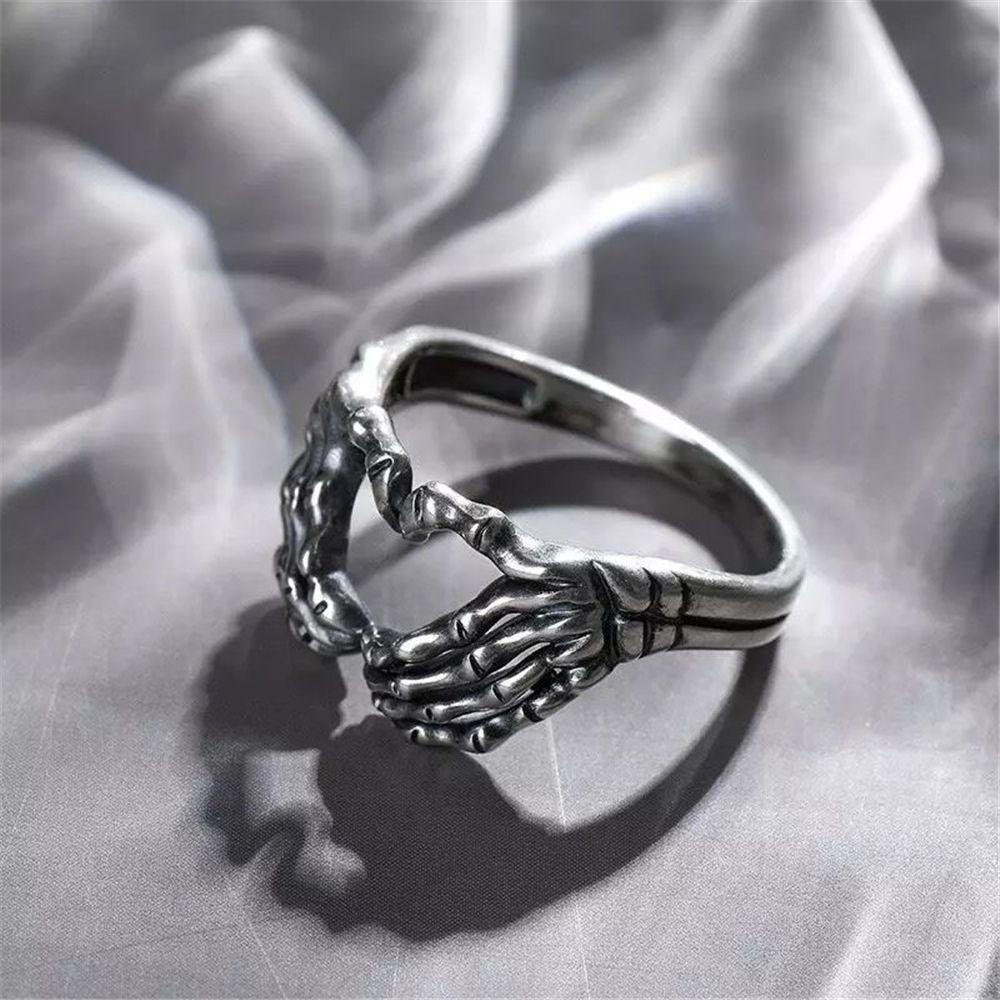 Lily Skull Hand with Heart Rings Skeleton Tangan Tulang Biker Rings