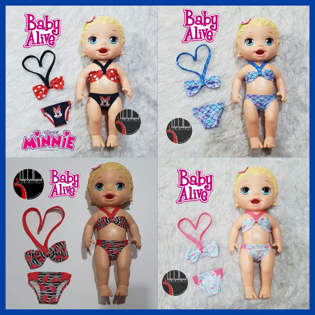 READY  Baju Boneka Baby Alive Bikini Flaminggo Mermaid Watermelon Semangka Minnie Mouse